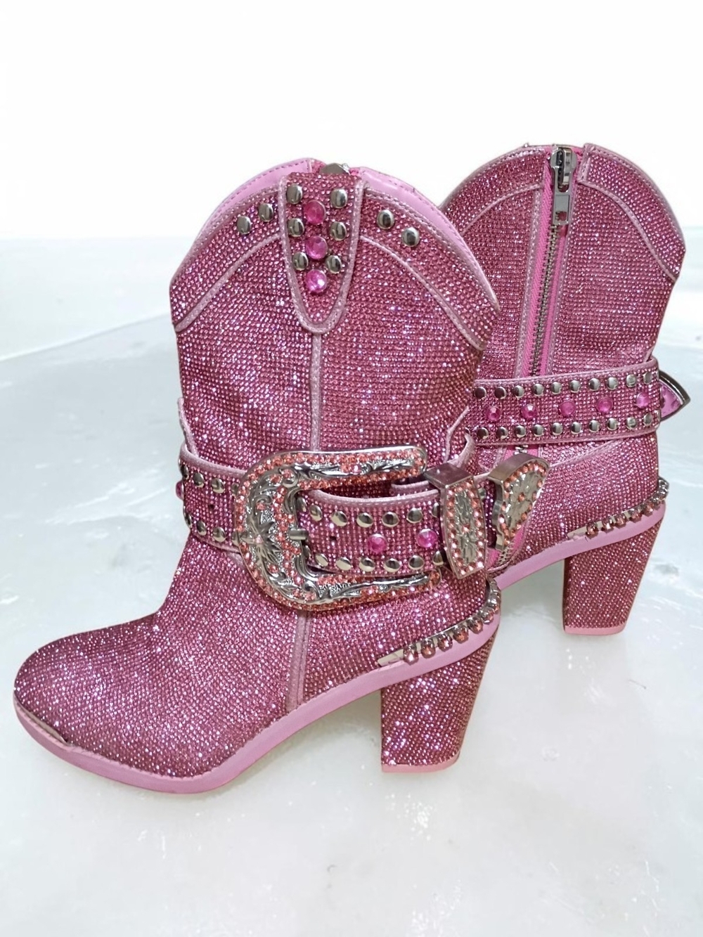 Dolls Kill Club Exx Pink Sheriff Shine Cowboy Bling Boots